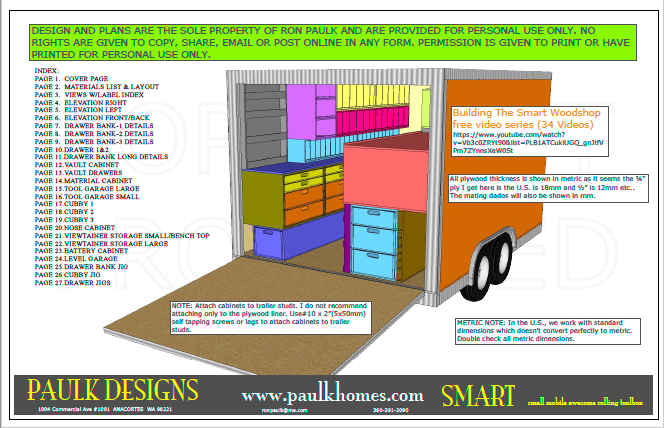 SMART Woodshop Plans (Small Mobile Awesome Rolling Toolbox) Designed for an 8x12 Trailer. (SMART)