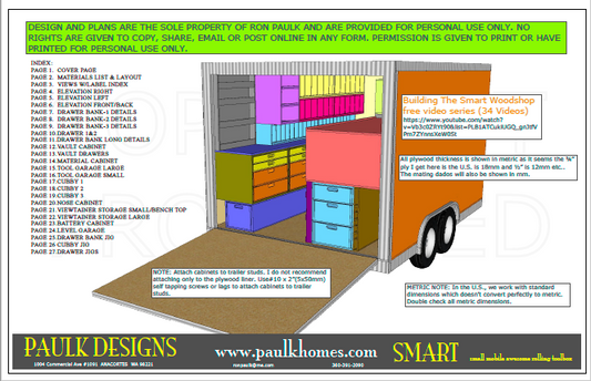 SMART Woodshop Plans (Small Mobile Awesome Rolling Toolbox) Designed for an 8x12 Trailer. (SMART)